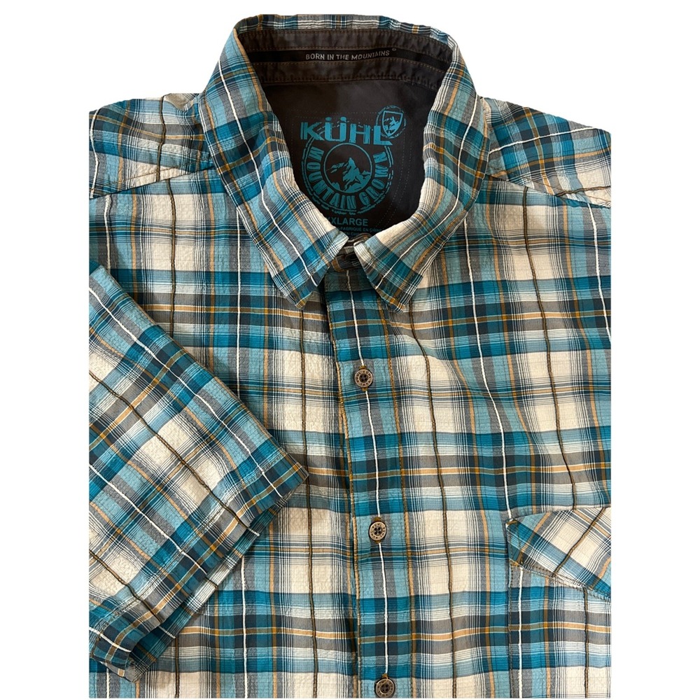 KUHL  Mens‎ 2XL Blue  Plaid Short Sleeve Button Up Mountain Grown Outdoor Wear
